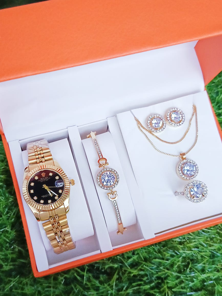 Timeless Charm Women's Watch Set – Elegant Watch, Necklace, Earrings & Bangles for Every Occasion